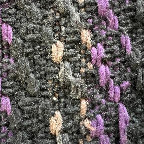 Vintage Chunky Hand Knit Striped Cardigan Sweater Black Purple Grandpa L Preppy - Picture 8 of 11